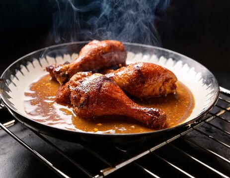 grilling ayam percik with caramelized coconut sauce and smoky aroma in malaysia