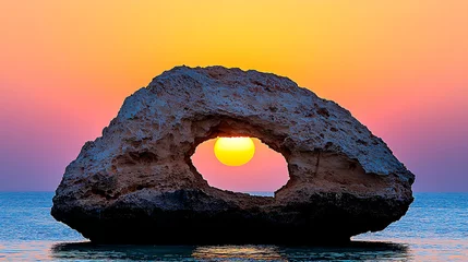 Fototapeten Sunset Through Rock Arch at Ocean © Giya