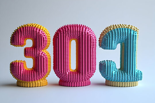 Colorful textured numbers 301 design