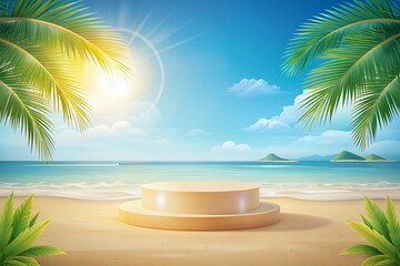 Summer Beach Podium Sunny Tropical Scene for Advertising