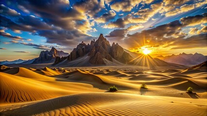 Majestic Sun Peaks: Desert Sunrise Mountain Landscape Photography