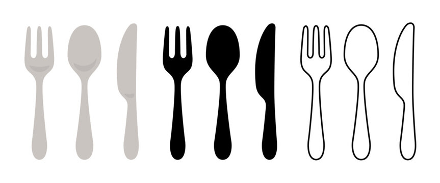 ナイフ、フォーク、スプーンのアイコンセット ベクターイラスト