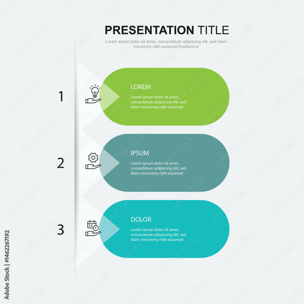 Poster 3 step infographic template. Banner presentation with icons and 3 columns vertical. Vector illustration suitable for business information and web graphic design.