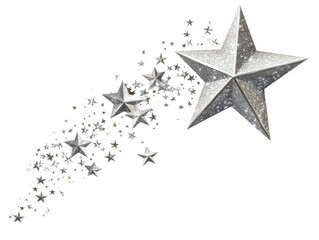 Silver stars scattered design on transparent background