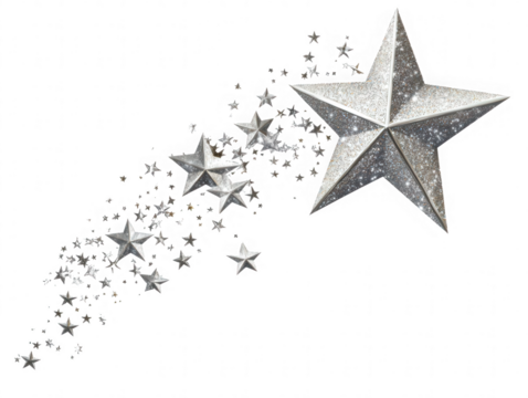 Silver stars scattered design on transparent background