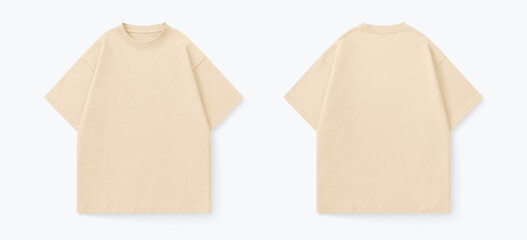 beige oversized tshirt from front and back side, oversized tshirt for mockup