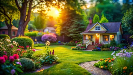 Obraz premium Miniature Backyard Scene: Charming Summer Garden, Tilt-Shift Photography