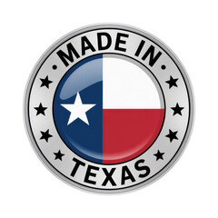 Fototapeta premium Made in Texas Metallic Badge with State Flag and Stars