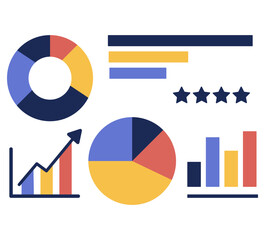 vector illustration depicts analyzing data with charts and graphs, and explaining marketing concepts
