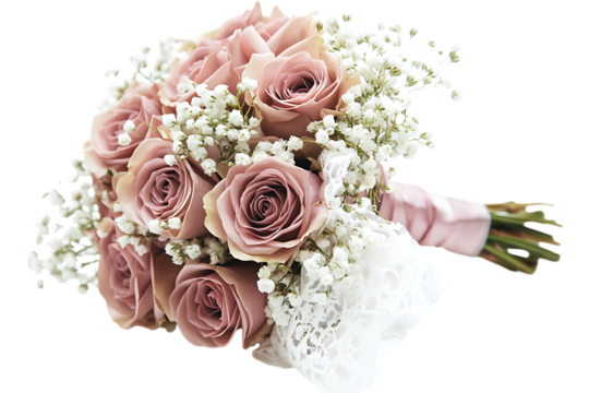 Elegant Dusty Rose Bridal Bouquet on Transparent Background