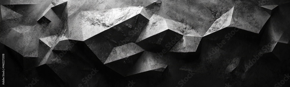 Poster abstract monochromatic polygons fragmented surface with contrasting light and shadow creates dynamic