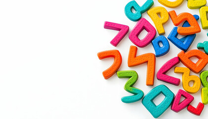 Naklejka premium Colorful wooden letters and numbers