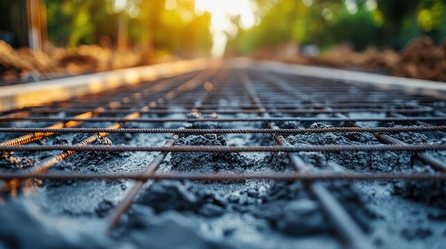 Outdoor pathway construction rebar and concrete groundwork