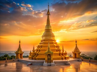 Fototapeta premium Minimalist Golden Pagoda, Thailand - Sunrise Temple Serenity