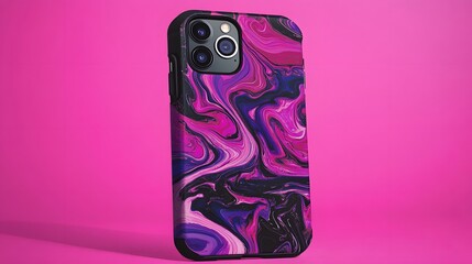 Vibrant purple and black case design for a modern phone.