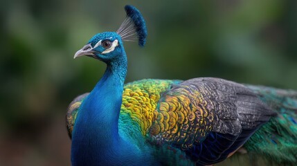 Obraz premium Majestic Peacock: Vibrant Blue, Green, and Gold Feathers in Nature