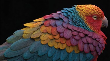 Obraz premium Rainbow Parrot: A Vivid Study in Feather Texture and Color