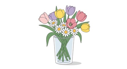 Spring flowers in vase flat style illustration
