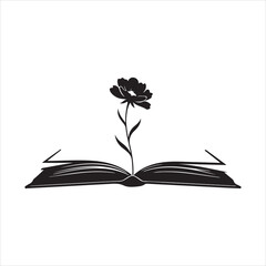 Minimalist Book and Flower Line Art – Black and White silhouette vector