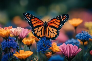 Fototapeta premium Monarch Butterfly in a Colorful Flower Garden