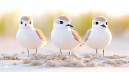 Fototapeta premium Three small birds on a sandy beach