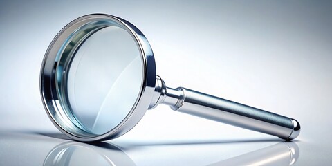 Minimalist Silver Magnifying Glass on White Background - Stock Photo