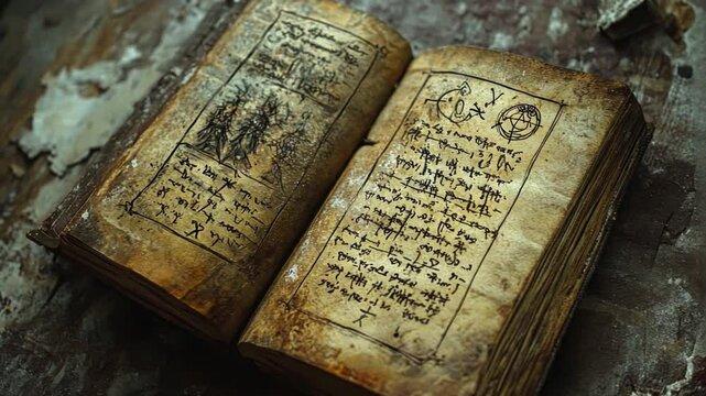 Explore the allure of a time-worn book filled with mysterious writings. Perfect for projects centered around history or storytelling. Generative AI