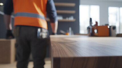 Fototapeta premium Worker in High-Visibility Vest at a Workshop