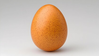 A single, light brown egg stands upright on a neutral background.  Its speckled surface is subtly textured