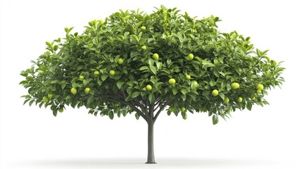 Obraz premium Lush Green Lemon Tree with Fruits Isolated on Bright White Background