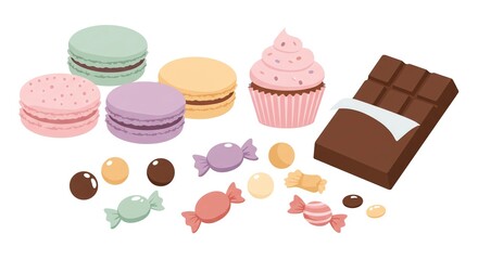 Flat illustration of sweets and desserts isolated on white