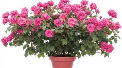 Vibrant Pink Roses in a Pot, Perfect for Gardens or Home Decor