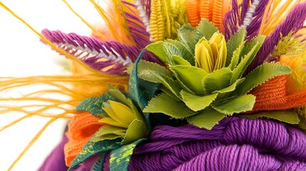 Obraz premium Vibrant Yarn Flower Arrangement Closeup Photography