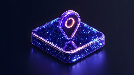 Glowing neon location pin on a digital platform