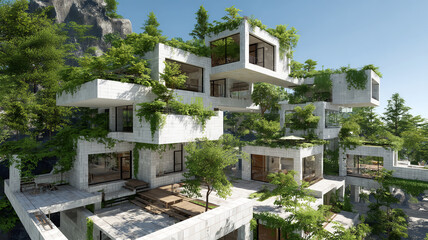 Fototapeta premium Futuristic Architecture and Nature in Harmony - Modern Residential Design