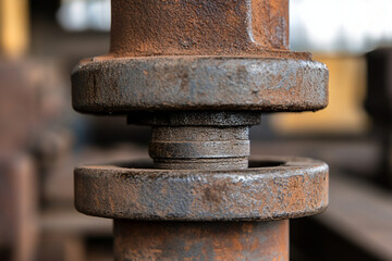 Fototapeta premium Close-up view of a hydraulic press applying pressure at a manufacturing facility