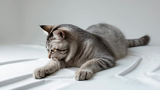 Irate Cat Gazing into Camera Isolated on White, Frontal View