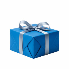 Obraz premium Beautiful Blue Gift Box with Silver Ribbon
