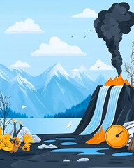 Fototapeta premium Vector infographic of climate change impacts icons showing deforestation melting ice and CO2 in a flat minimal design
