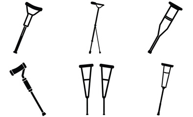 Medical Crutch Vector Silhouette Set– Mobility Aid Clipart for Injury Recovery, Physical Therapy, and Healthcare Support Design Projects