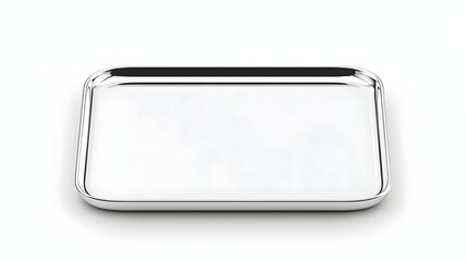 Polished stainless steel tray with slightly raised edges, ideal for serving or display