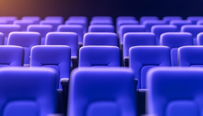 Obraz premium Rows of empty purple theater seats in a dark room