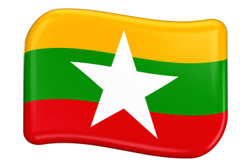 3D icon of Myanmar flag waving