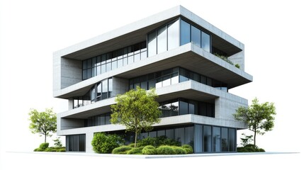 Modern Architectural Building with Greenery and Large Windows