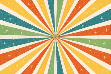 Vibrant Retro Sunburst Background with Vintage Colors and Texture Perfect for Design Projects