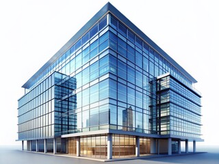 Fototapeta premium Modern Office Building 3D Render, Isolated White Background, Architectural Design, Corporate Real Estate, Business Structure