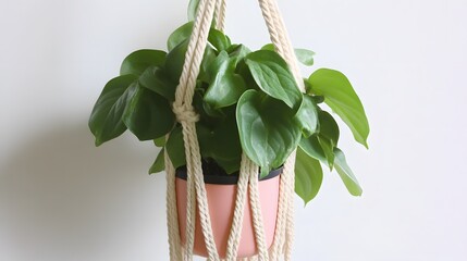 Hanging Plant in Macrame Planter, Lush Green Foliage, Indoor Decor