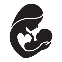 New born mother with baby logo Vector Black silhouettes. with white background