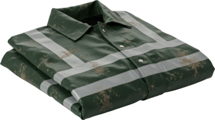 Folded Workwear Jacket Green Reflective Stripes Dirty Construction Apparel