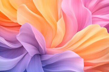 Swirling pastel petals in orange, pink, and purple hues create a vibrant, abstract floral design
